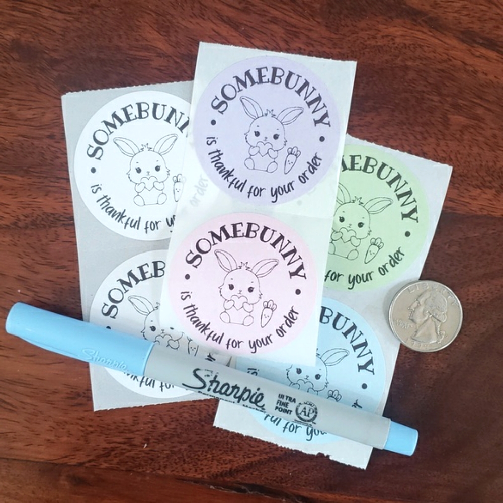 3/$15 Set of 50 EASTER SPRING BUNNY THANK YOU STICKERS LARGE 2 Inch Mixed Colors - Picture 3 of 8